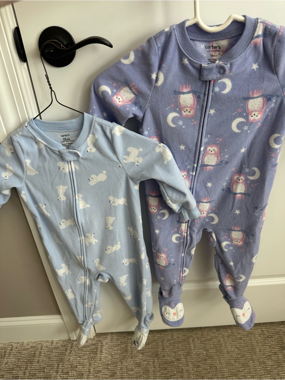 Carter's Purple Owl & Light Blue Dog Fleece Footies